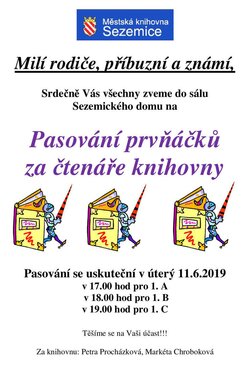 Pasování prvňáčků za čtenáře knihovny