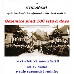 Pozvánka na vyhlášení výsledků soutěže Sezemice před 100 lety a dnes