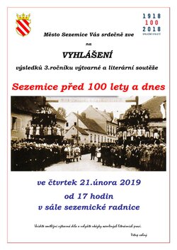 Pozvánka na vyhlášení výsledků soutěže Sezemice před 100 lety a dnes