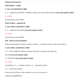 Platby do ZŠ Sezemice - informace