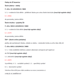 Platby do ZŠ Sezemice - informace