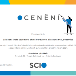 Testování SCIO 7. ročník - ocenění
