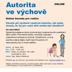 Pozvánka na webinář Autorita ve výchově 