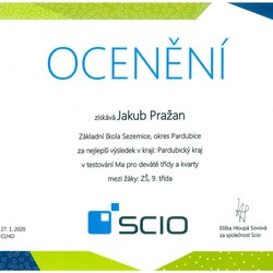 Ocenění za výborné výsledky v Národním testování SCIO